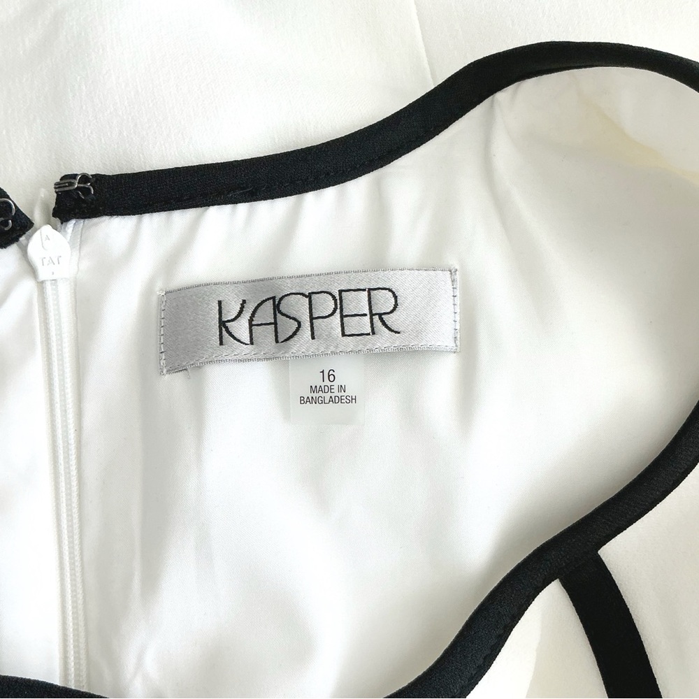 New Kasper White Black Career Dress Sheath Jewel Neck Zip Size 16 - Picture 6 of 7